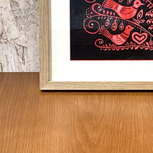 スウェーデン アート ハイジランゲ シルクスクリーン ハンドペイント 壁掛け 絵画 バードツリー 赤 red Sweden  Heidi Lange【額送A】