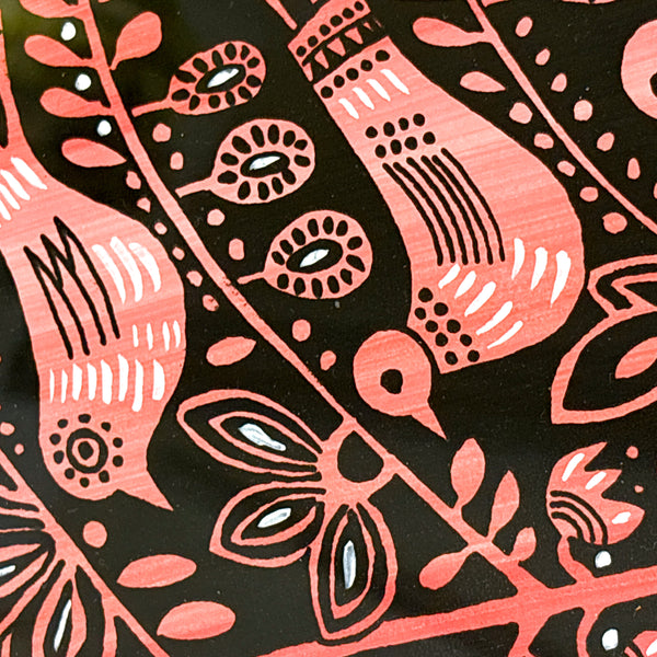 スウェーデン アート ハイジランゲ シルクスクリーン ハンドペイント 壁掛け 絵画 バードツリー 赤 red Sweden  Heidi Lange【額送A】