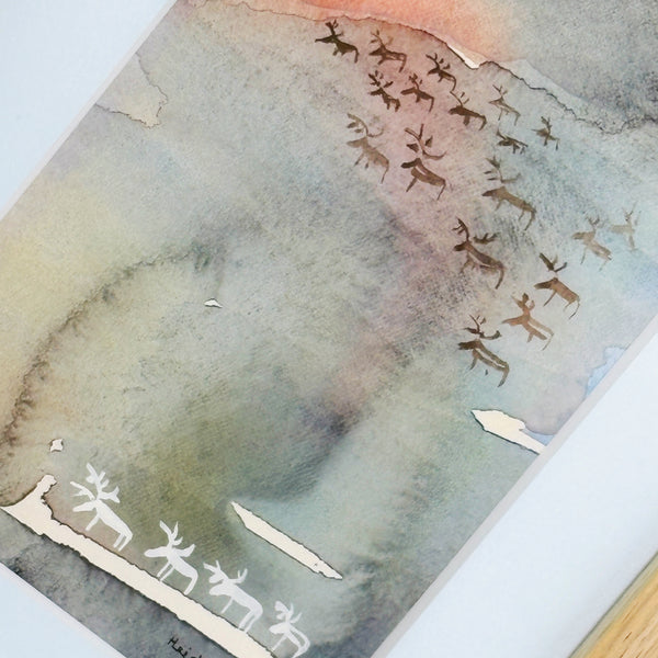 北欧 アート スウェーデン アーティスト 原画 ハイジランゲ 水彩画 ヘラジカ Heidi Lange  Sweden 【送料 額送A】