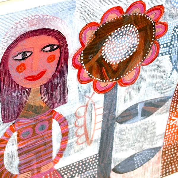 Woman and Butterfly アクリル 原画  Hilke Macintyre スコットランド アート アーティスト 女性と蝶 ヒルケマッキンタイヤ  Scotland 【額送A】