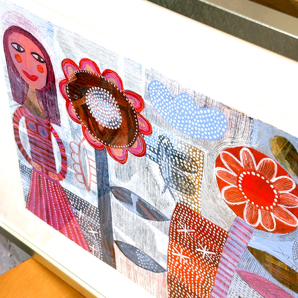 Woman and Butterfly アクリル 原画  Hilke Macintyre スコットランド アート アーティスト 女性と蝶 ヒルケマッキンタイヤ  Scotland 【額送A】