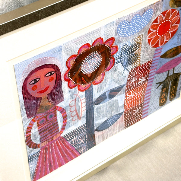 Woman and Butterfly アクリル 原画  Hilke Macintyre スコットランド アート アーティスト 女性と蝶 ヒルケマッキンタイヤ  Scotland 【額送A】
