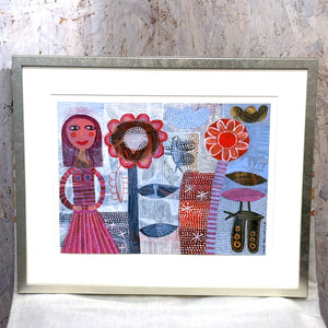 Woman and Butterfly アクリル 原画  Hilke Macintyre スコットランド アート アーティスト 女性と蝶 ヒルケマッキンタイヤ  Scotland 【額送A】