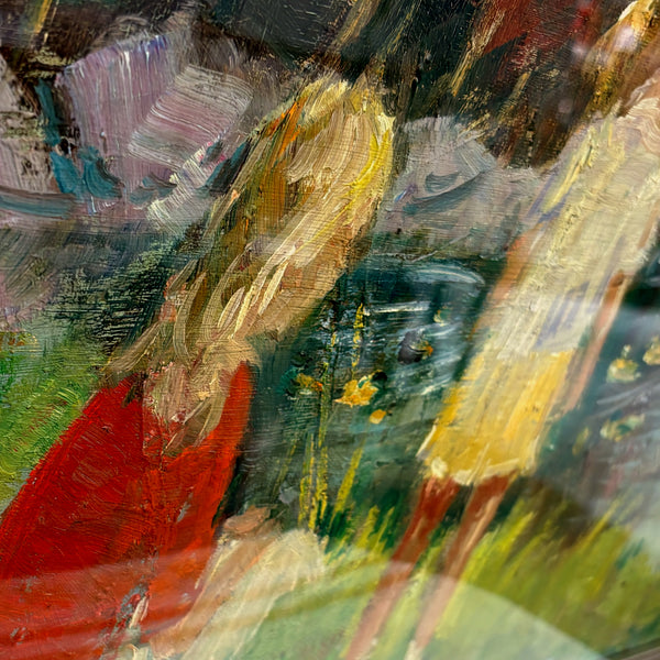 スウェーデン 油絵 湖の畔の二人 Two girls by the lake Sweden art oil painting 原画 アート 絵画 壁掛け 北欧 【額送C】
