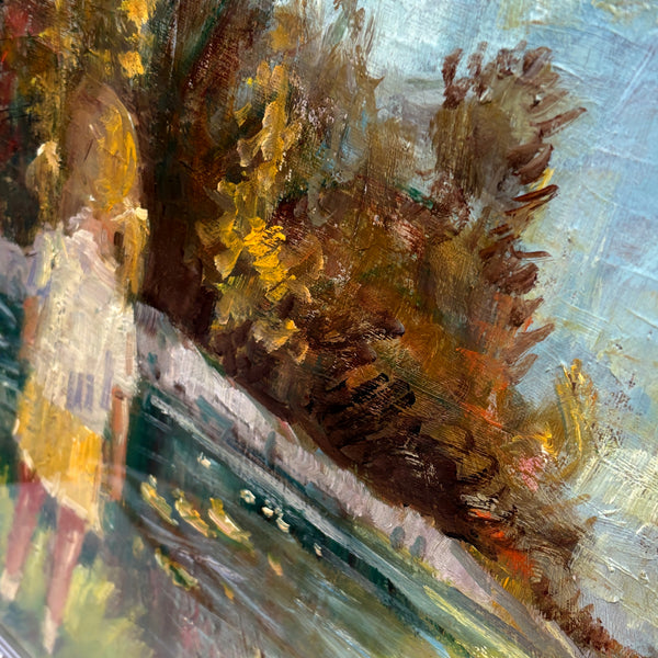 スウェーデン 油絵 湖の畔の二人 Two girls by the lake Sweden art oil painting 原画 アート 絵画 壁掛け 北欧 【額送C】
