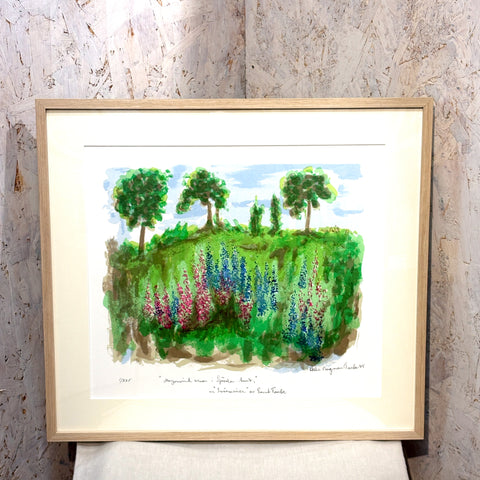 スウェーデン アート リトグラフ Land escape with a flower field Astri B. Taube Sweden lithograph 壁掛け 絵画 【額送B】