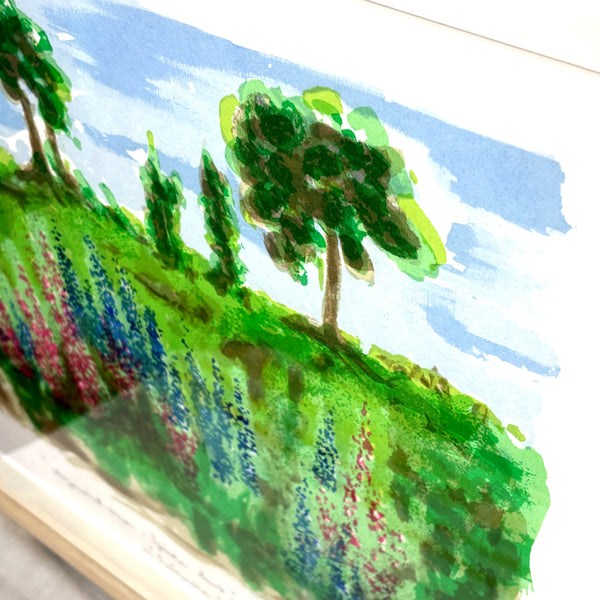 スウェーデン アート リトグラフ Land escape with a flower field Astri B. Taube Sweden lithograph 壁掛け 絵画 【額送B】