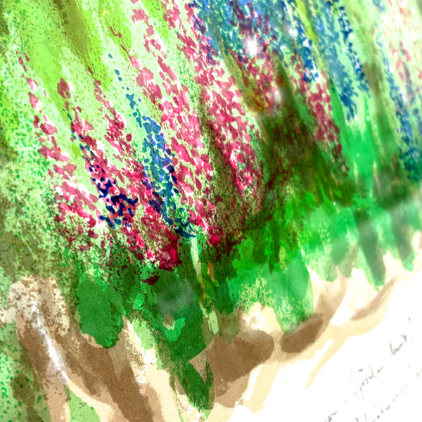 スウェーデン アート リトグラフ Land escape with a flower field Astri B. Taube Sweden lithograph 壁掛け 絵画 【額送B】