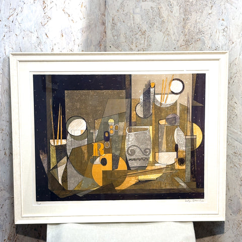 デンマーク アート アーティスト black brown リトグラフ ヘルゲエルンスト Stil life Denmark lithograph Helge Ernst 【額送C】