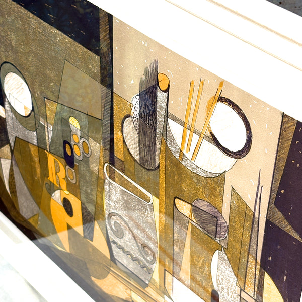 デンマーク アート アーティスト black brown リトグラフ ヘルゲエルンスト Stil life Denmark lithograph Helge Ernst 【額送C】