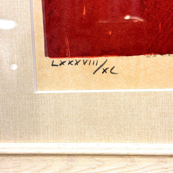 デンマーク アート ヘルゲ エルンスト アーティスト Red Grey リトグラフ composition.  Denmark lithograph Helge Ernst【額送C】