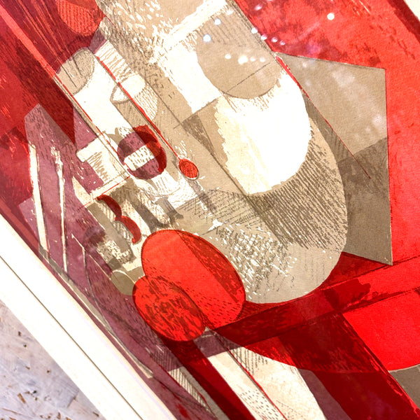 デンマーク アート ヘルゲ エルンスト アーティスト Red Grey リトグラフ composition.  Denmark lithograph Helge Ernst【額送C】
