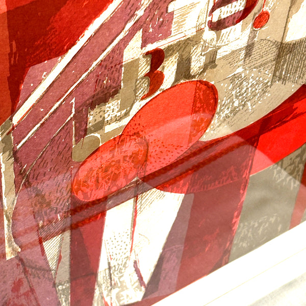 デンマーク アート ヘルゲ エルンスト アーティスト Red Grey リトグラフ composition.  Denmark lithograph Helge Ernst【額送C】