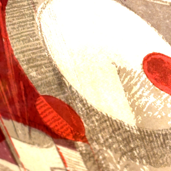 デンマーク アート ヘルゲ エルンスト アーティスト Red Grey リトグラフ composition.  Denmark lithograph Helge Ernst【額送C】