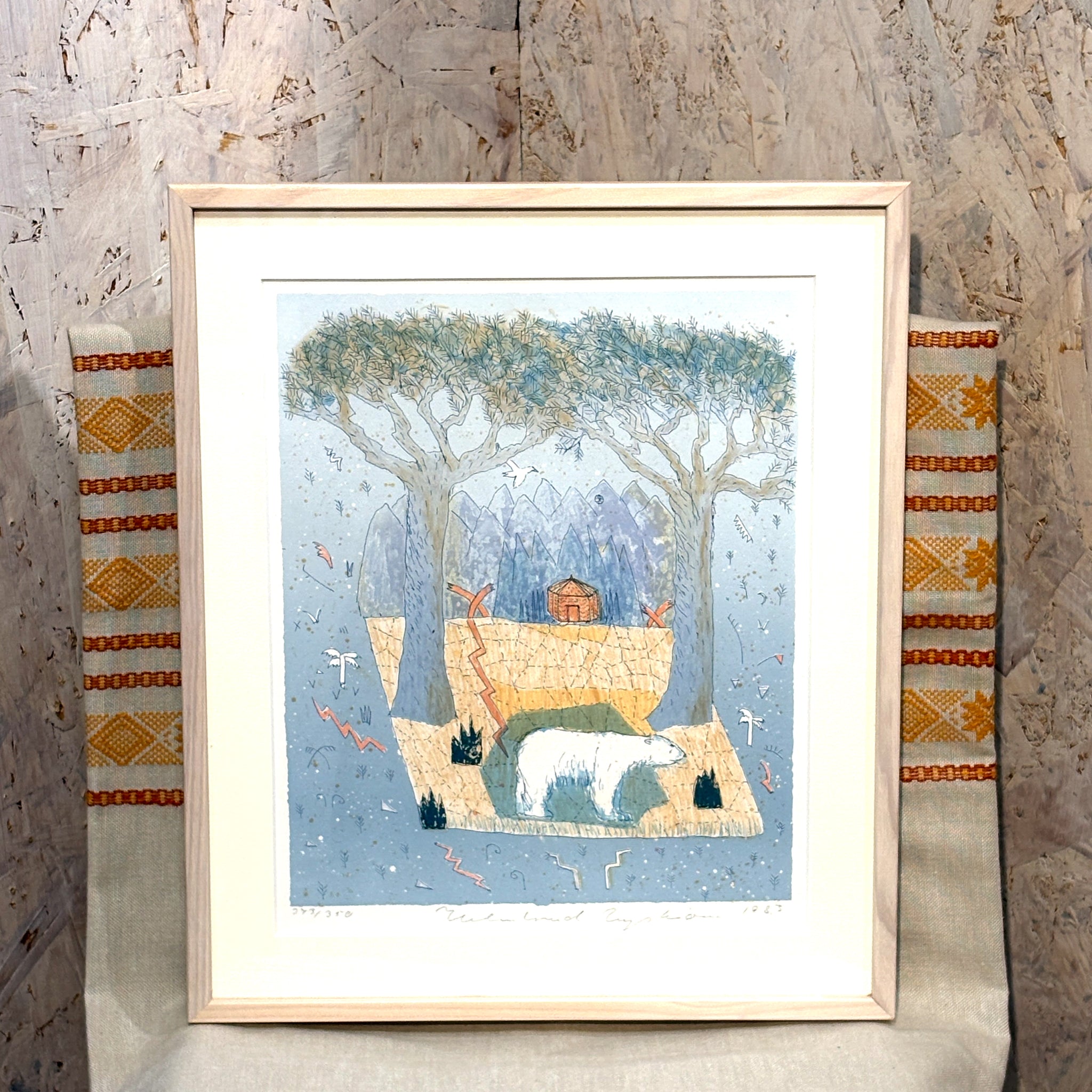 スウェーデン アート リトグラフ ヘルムトルート二ストロム The polar bear's blue hour  Sweden lithograph 壁掛け 絵画【額送A】