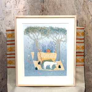 スウェーデン アート リトグラフ ヘルムトルート二ストロム The polar bear's blue hour  Sweden lithograph 壁掛け 絵画【額送A】