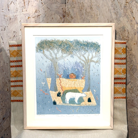 スウェーデン アート リトグラフ ヘルムトルート二ストロム The polar bear's blue hour  Sweden lithograph 壁掛け 絵画【額送A】