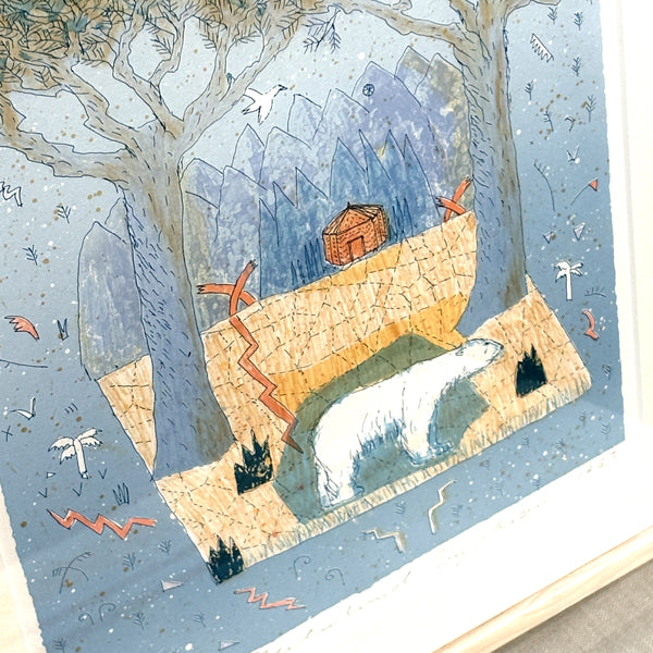 スウェーデン アート リトグラフ ヘルムトルート二ストロム The polar bear's blue hour  Sweden lithograph 壁掛け 絵画【額送A】
