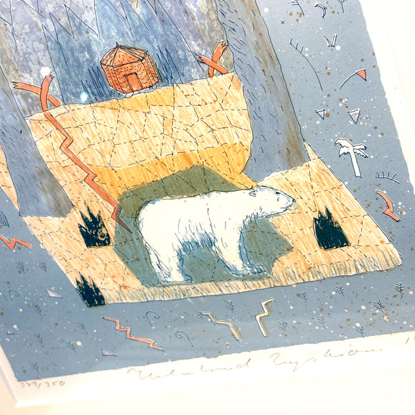 スウェーデン アート リトグラフ ヘルムトルート二ストロム The polar bear's blue hour  Sweden lithograph 壁掛け 絵画【額送A】