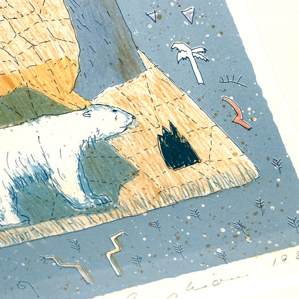 スウェーデン アート リトグラフ ヘルムトルート二ストロム The polar bear's blue hour  Sweden lithograph 壁掛け 絵画【額送A】