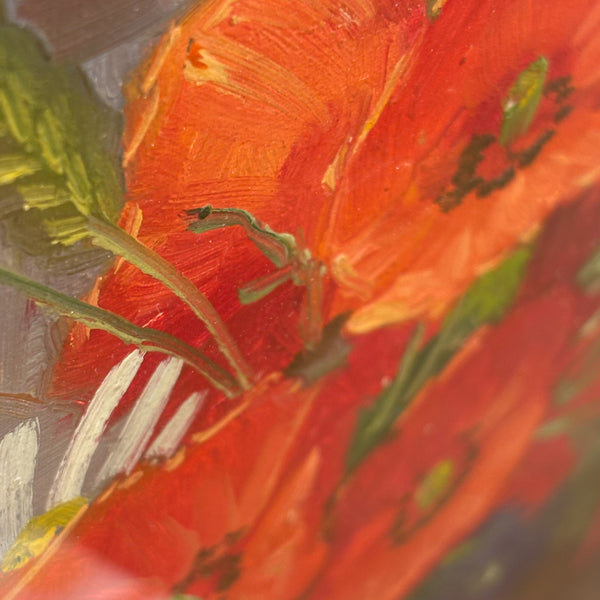 スウェーデン アート 油絵 原画 静物画 ポピーとマーガレット Poppy and Margaret Sweden oil painting 壁掛け 【額送C】