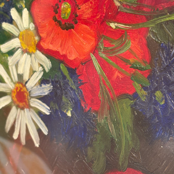 スウェーデン アート 油絵 原画 静物画 ポピーとマーガレット Poppy and Margaret Sweden oil painting 壁掛け 【額送C】