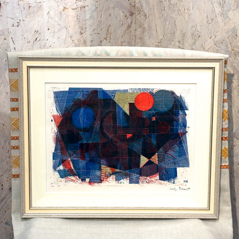 デンマーク ヘルゲエルンスト アート アーティスト Blue Red リトグラフ composition Denmark lithograph Helge Ernst 【額送A】