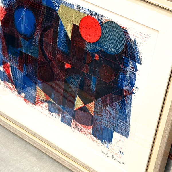 デンマーク ヘルゲエルンスト アート アーティスト Blue Red リトグラフ composition Denmark lithograph Helge Ernst 【額送A】