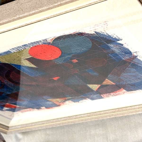 デンマーク ヘルゲエルンスト アート アーティスト Blue Red リトグラフ composition Denmark lithograph Helge Ernst 【額送A】