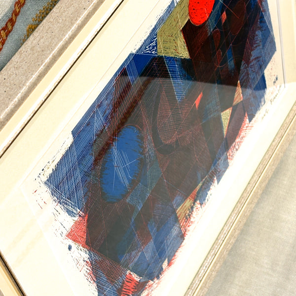 デンマーク ヘルゲエルンスト アート アーティスト Blue Red リトグラフ composition Denmark lithograph Helge Ernst 【額送A】