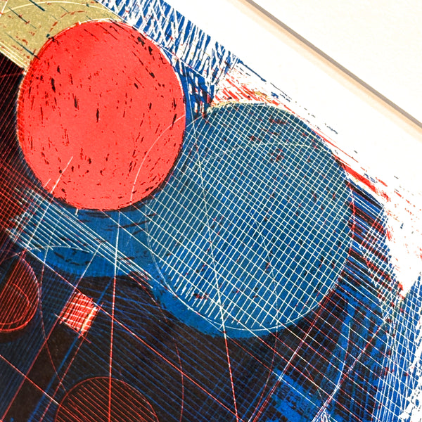 デンマーク ヘルゲエルンスト アート アーティスト Blue Red リトグラフ composition Denmark lithograph Helge Ernst 【額送A】