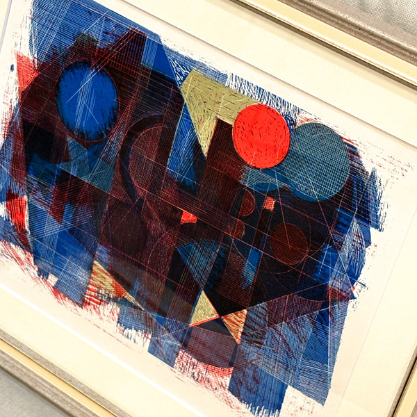 デンマーク ヘルゲエルンスト アート アーティスト Blue Red リトグラフ composition Denmark lithograph Helge Ernst 【額送A】