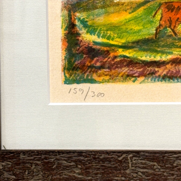 デンマーク リトグラフ アート 太陽の登る農村 Annelise Sondergaard Denmark 壁掛け 絵画 【額送A】