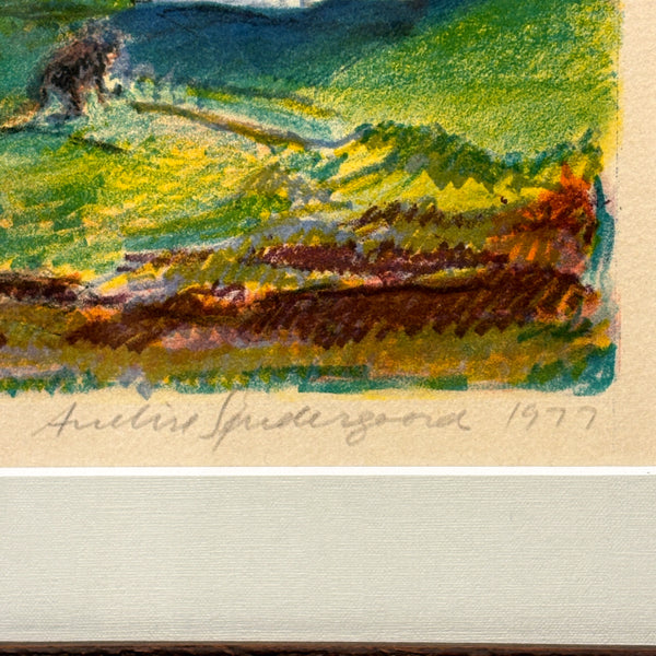 デンマーク リトグラフ アート 太陽の登る農村 Annelise Sondergaard Denmark 壁掛け 絵画 【額送A】