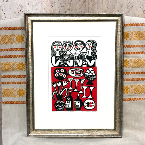 Celebrations リノカット アート Hilke Macintyre スコットランド アート アーティスト お祝い  ヒルケマッキンタイヤ  Scotland 【額送A】