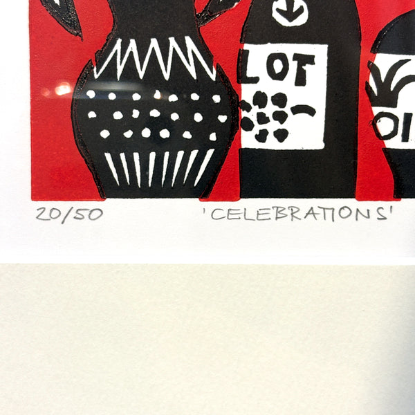 Celebrations リノカット アート Hilke Macintyre スコットランド アート アーティスト お祝い  ヒルケマッキンタイヤ  Scotland 【額送A】