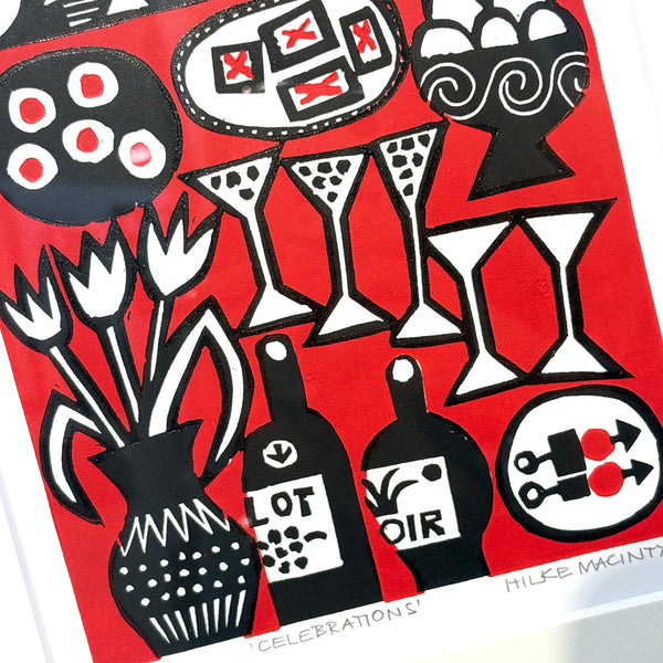 Celebrations リノカット アート Hilke Macintyre スコットランド アート アーティスト お祝い  ヒルケマッキンタイヤ  Scotland 【額送A】